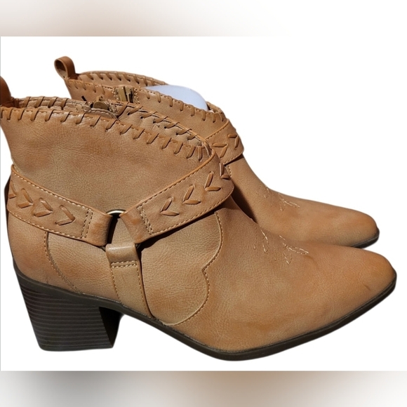 FRYE & CO Palma Camel Size 8 1/2 Wide Stacked Heel Cowboy Boots Booties New! - Picture 3 of 16